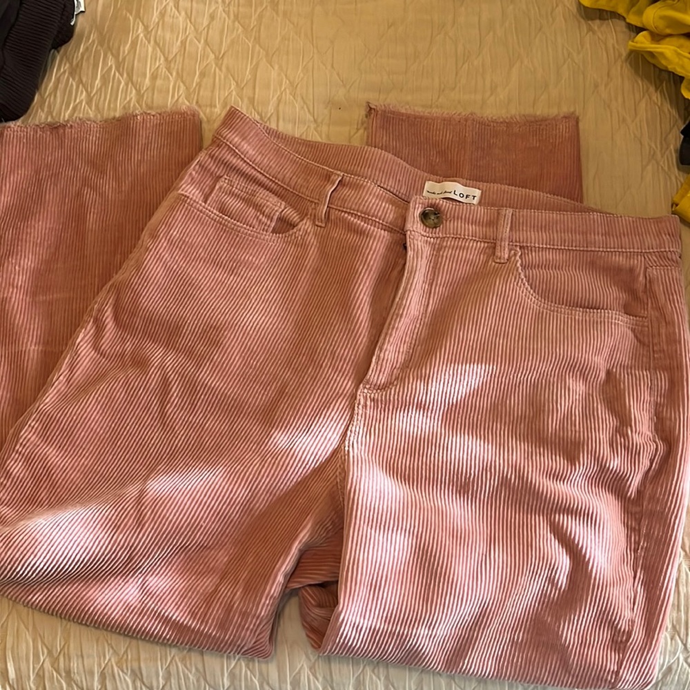 Loft Pink Cordaroy Pant with Raw Hem
